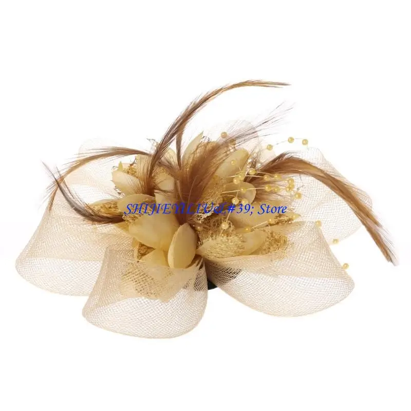 E21F Hair Accessories Mesh Fascinator Tea Party Hat Wedding Church Headwear with Clip