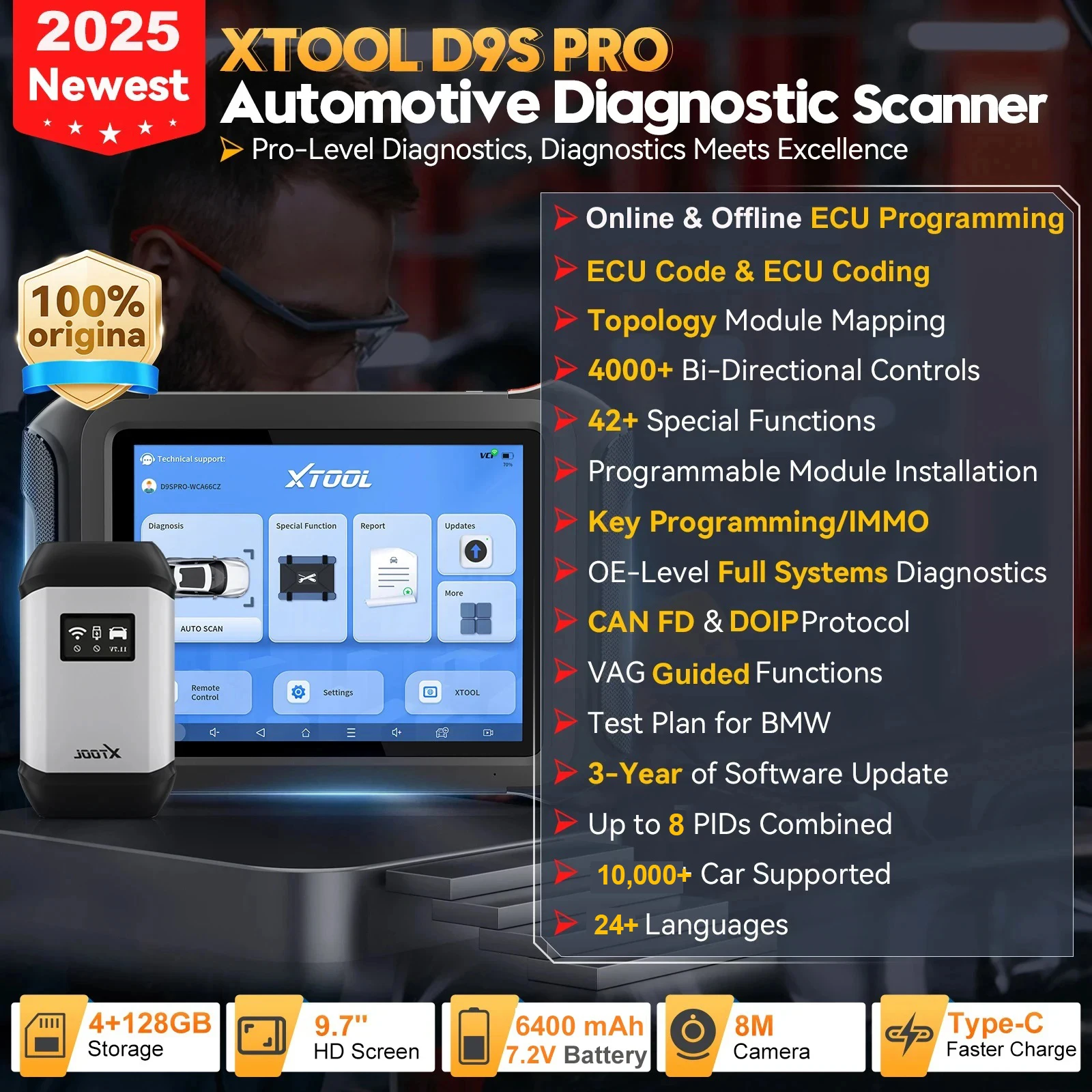 XTOOL D9S PRO D9SPRO herramienta de diagnóstico WIFI programación ECU agregar clave escáner automotriz mapa de topología 42 + restablecer FCA/CANFD/DOIP