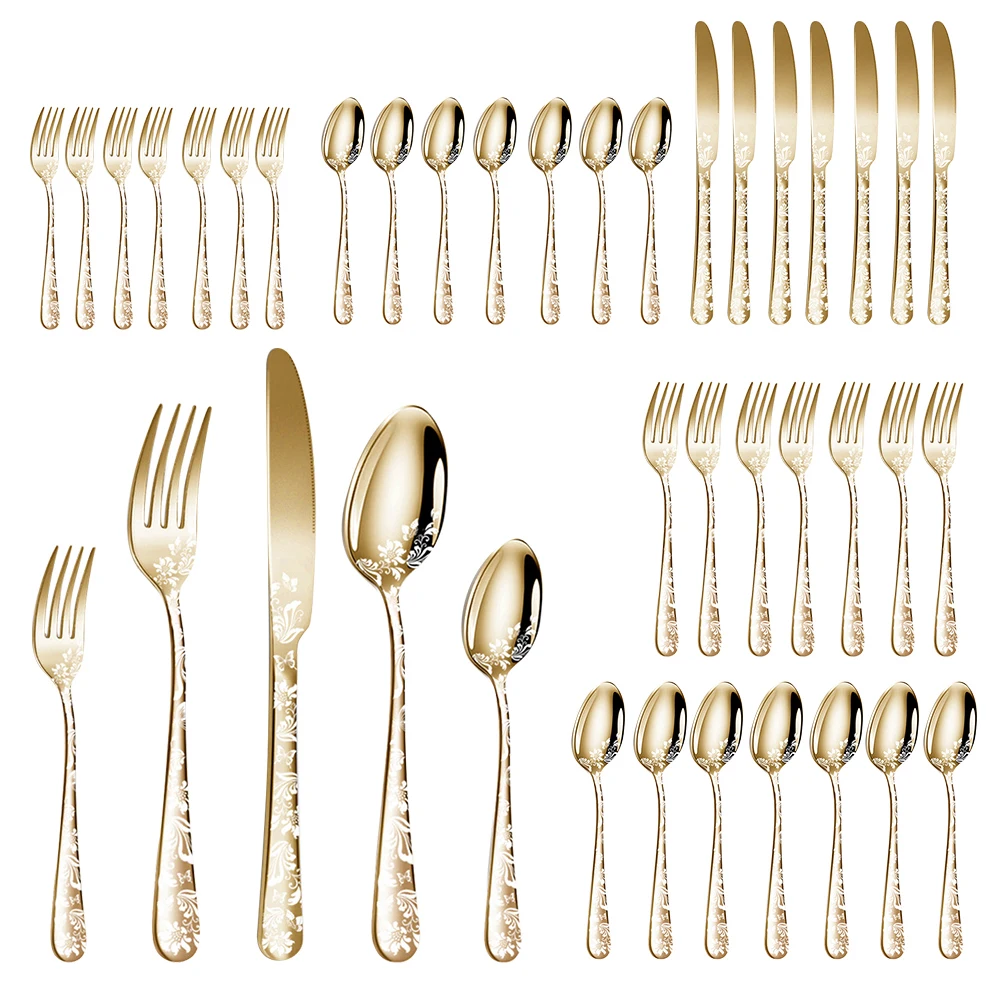 40PCS Stainless Steel Silverware Set Mirror-Polished Cutlery Flatware Set 8 Knives 8 Forks 8 Spoons 8 Tea Forks 8 Teaspoons