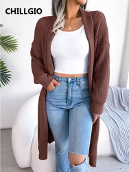 CHILLGIO zimowe długie kardigany damskie jesienne modne casualowe w stylu Streetwear koreańska dzianina ciepłe elastyczne długie rękawy dzianinowe swetry
