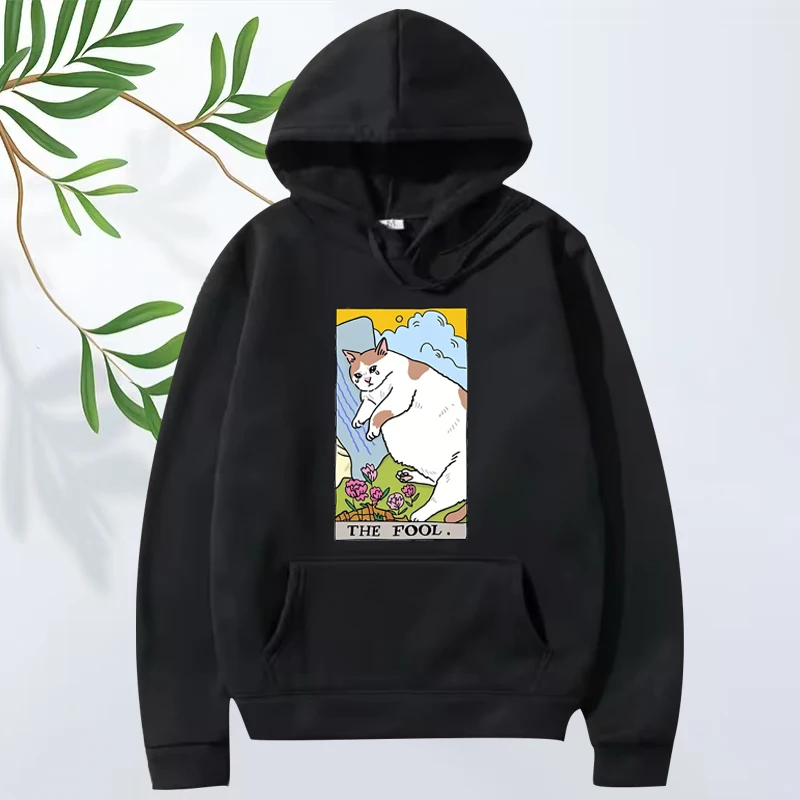 

Sad Cat Meme The Fool Tarot Graphics hoodie men women fashion vintage Long sleeve Sweatshirt with print oversized hoodie unisex