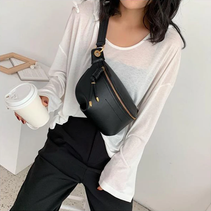 1PC Design  Leather Waist Bags With Chain Belt For Women Shoulder Crossbody Purses Lady Chest Bag