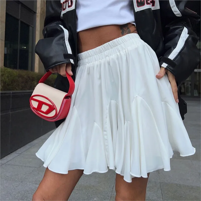 

Polyester Ruffled Short Skirt Women High-waisted Faldas Mujer Mini Jupe Sexy Tres Courte Jupe Femme Beauty Women Pleated Skirt