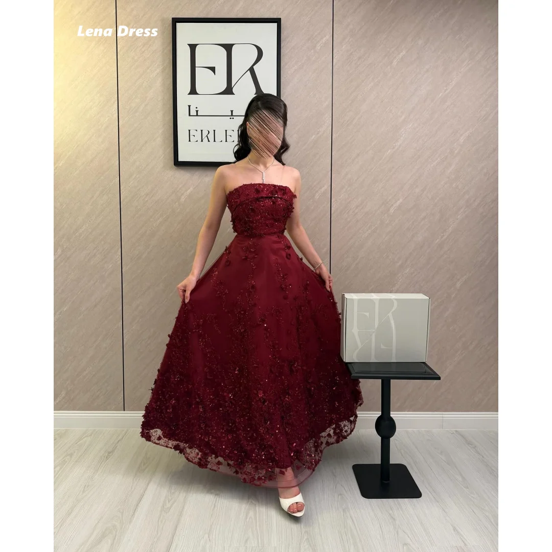 

Lena Customized Evening Dresses Woman Elegant Woman Dress Wine Red Flower Embroidery A-line Formal Occasion Dresses Ball Gowns
