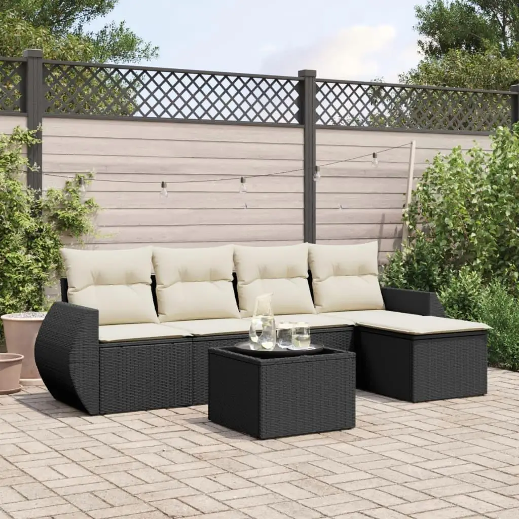 

Stylish Outdoor Garden Sofa Set in Black and Cream White Durable Cushions Comfortable Seating for Patio and Backyard