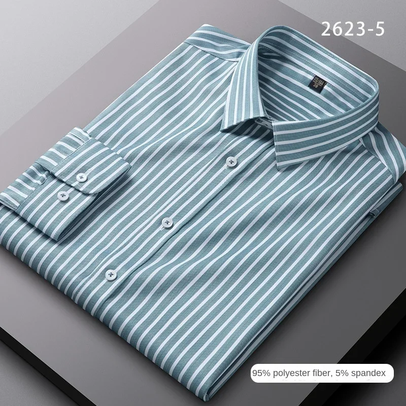 2024 new fashion casual camicia a righe verticali da uomo camicia elasticizzata business temperament camicia a maniche lunghe con bottoni pastello,