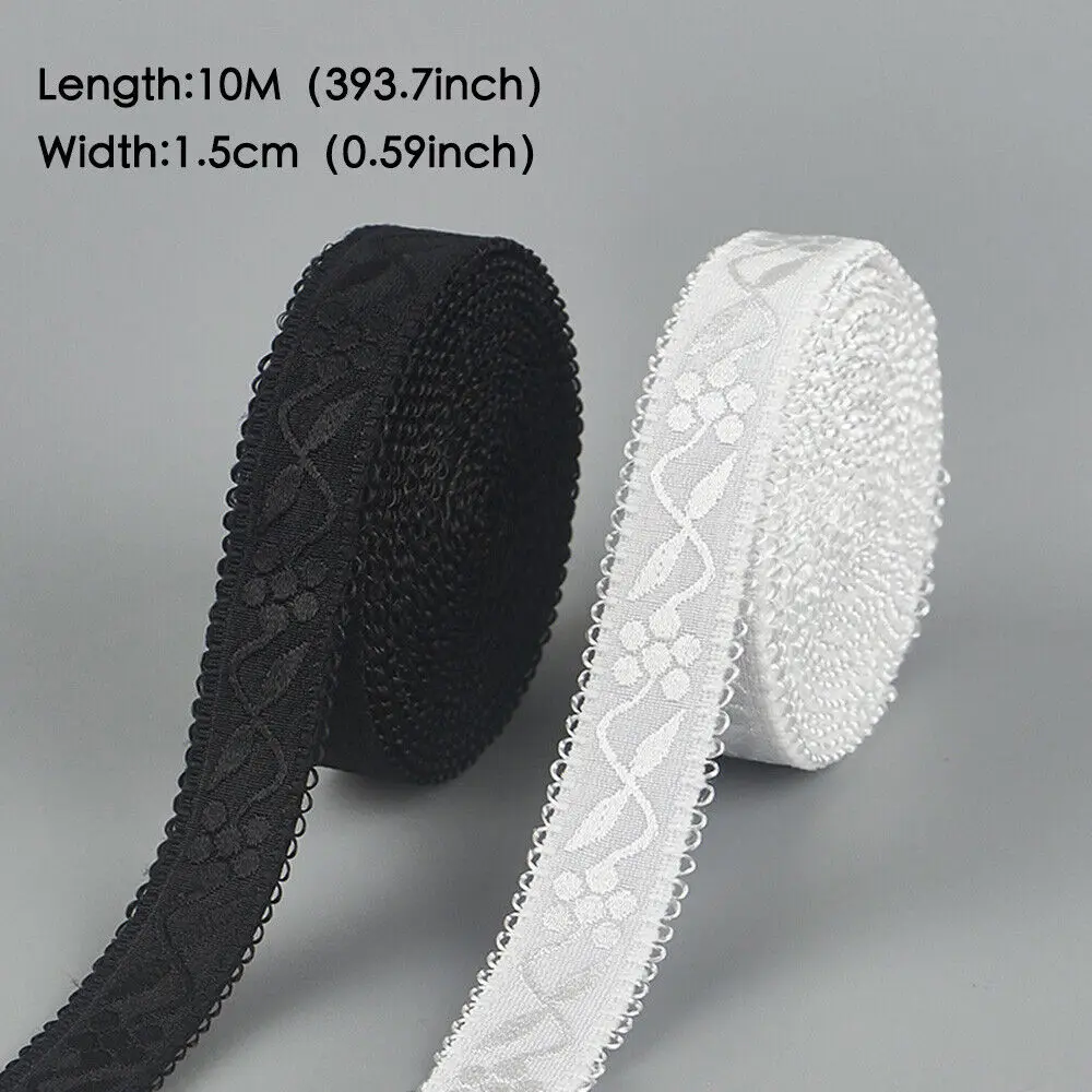 10M 1.5CM Jacquard Elastic Band Lace Trim Bra Clothing Shoulder Strap Ribbon DIY