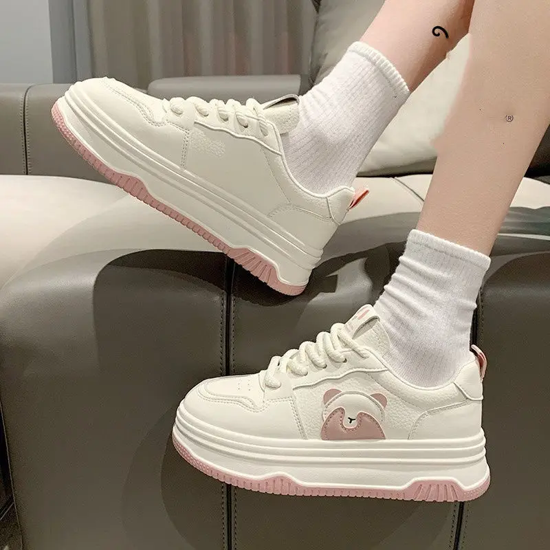 SHANPA Kawaii Bear Womens Sports Shoes Fashion Autumn Korean Style Platform Shoes Casual Versatile Design Platform Sneakers