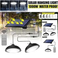 Solar Pendant Lights Upgraded Double Head With 3m Line IP65 Waterproof Solar Lamp with Remote Controll for Outdoor Shed Indoor