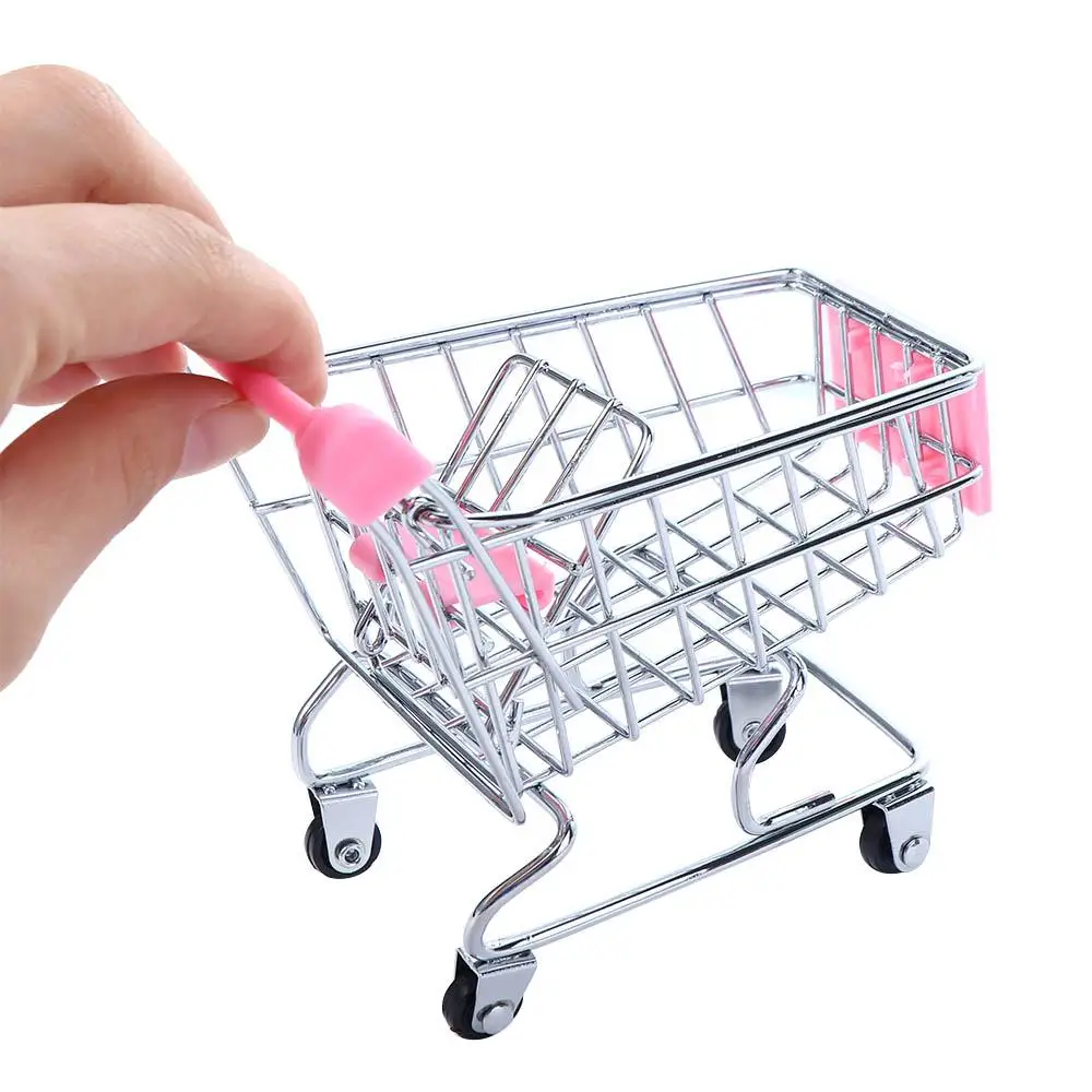 Shopping Cart Desktop Decor Dollhouse Furniture Supermarket Handcart Trolley Supermarket Shopping Basket Dollhouse Accessories