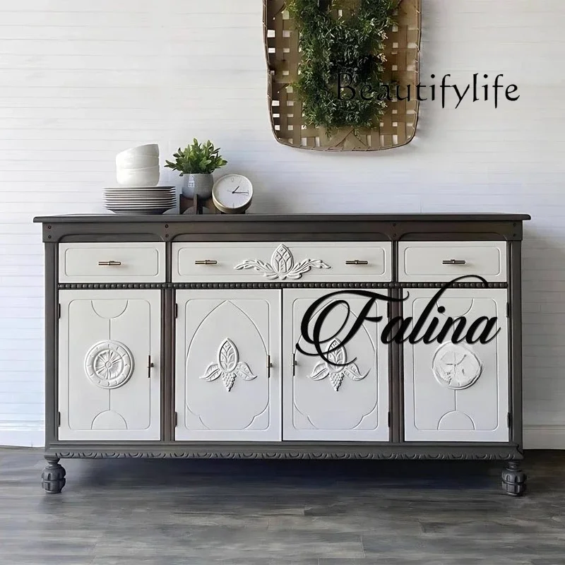 

WM French entrance cabinet retro style European carved living room solid wood dining side cabinet light luxury high sense