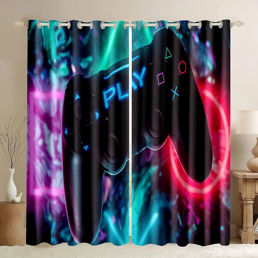 Gaming Curtain Neon Gamer Teens Boys Video Game Curtains Kids Boys Player Gaming Window Curtain Modern Gamer Blackout Curtains