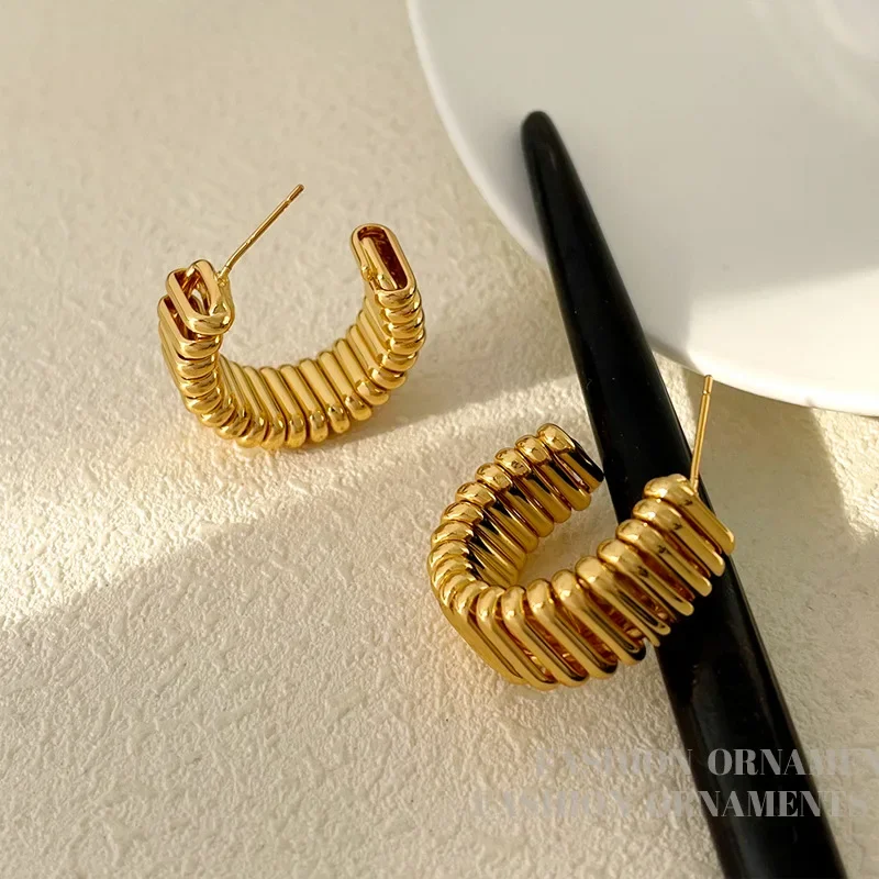 925 Silver Needle Modern Jewelry Metal Hoop Earrings 2022 New Trend Hot Selling Gold Color Fashion Drop Earrings For Women