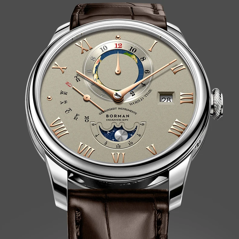 BORMAN 남성용 자동 시계 40mm 기계식 손목시계방수 사파이어 멀티 다이얼 월 주 날짜