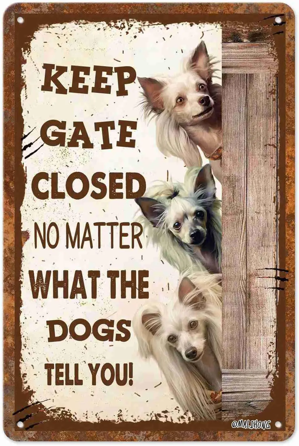 MALIHONG-señal Retro de 3 perros, letrero de Metel para mantener la puerta cerrada, No importa, lo que los perros con cresta china, letrero para puerta delantera y patio