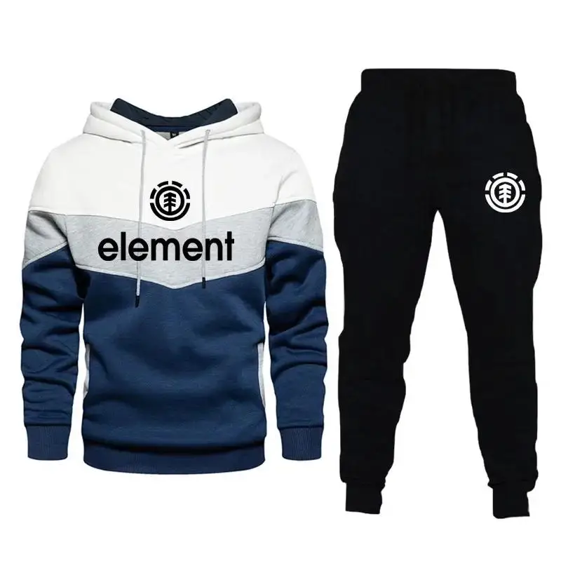 New ELEMENT Hoodies Men Set Fashion Brand Tracksuit Thick Sweatshirt Pants Sportswear Suit Male Winter Hooded Outerwear