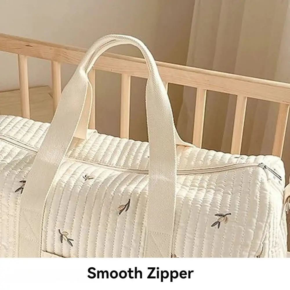 Portable Korean Embroider Shoulder Bag Cotton Large Capacity Mummy Bag Stroller Bag Travel Bag Diaper Bag