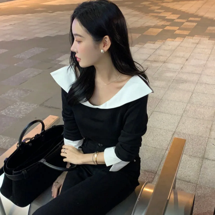 

Новая простая цветная блузка с кружевной отделкой, искусственная двухсекционная блузка из полиэфирного волокна Long Sve, женская модная осенне-сезонная блузка