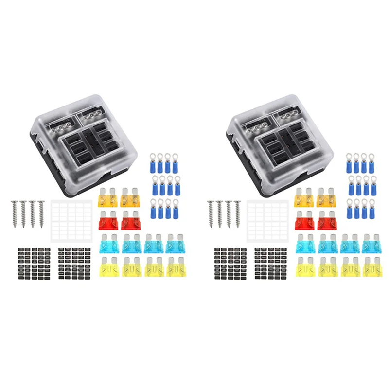 YLS-2X 6 Way Waterproof Fuse Block,With LED Indicator With Negative Marine Fuse Box For Dc12-24V Car Boat RV Truck