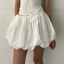 Women Y2K Bubble Skirt Female Ruffle Hem Mini Lantern Skirt Casual Fitting Elastic Waist Solid Color Puffball Skirt Streetwear