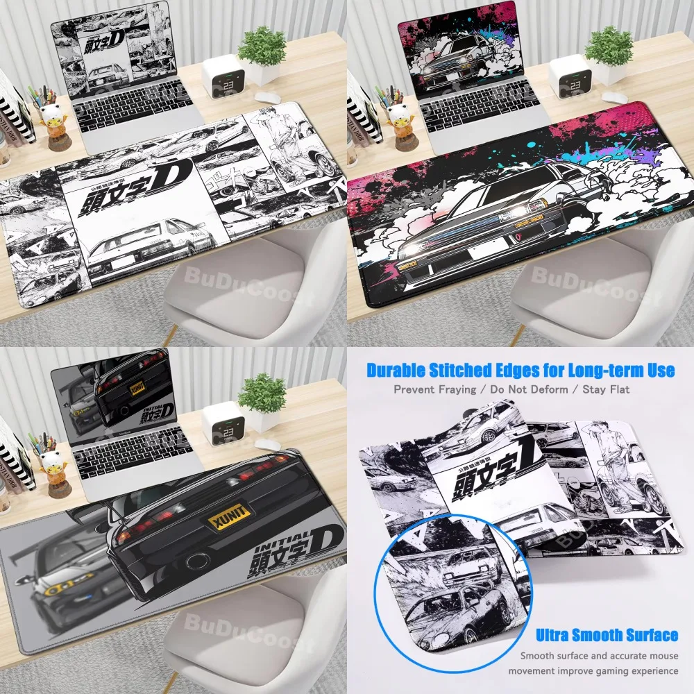 

uaaae Gaming Mouse Pad Non-slip Mausepad Anime Initial D Keyboard Mats Large Office Deskmat Black And White Art Rubber Mice Pad