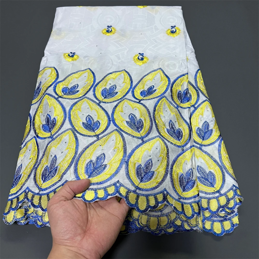 

Высококачественная африканская хлопковая кружевная ткань со стразами, свадебные платья, тюль с вышивкой, ткани по метрам, модная нигерийская 5 ярдов