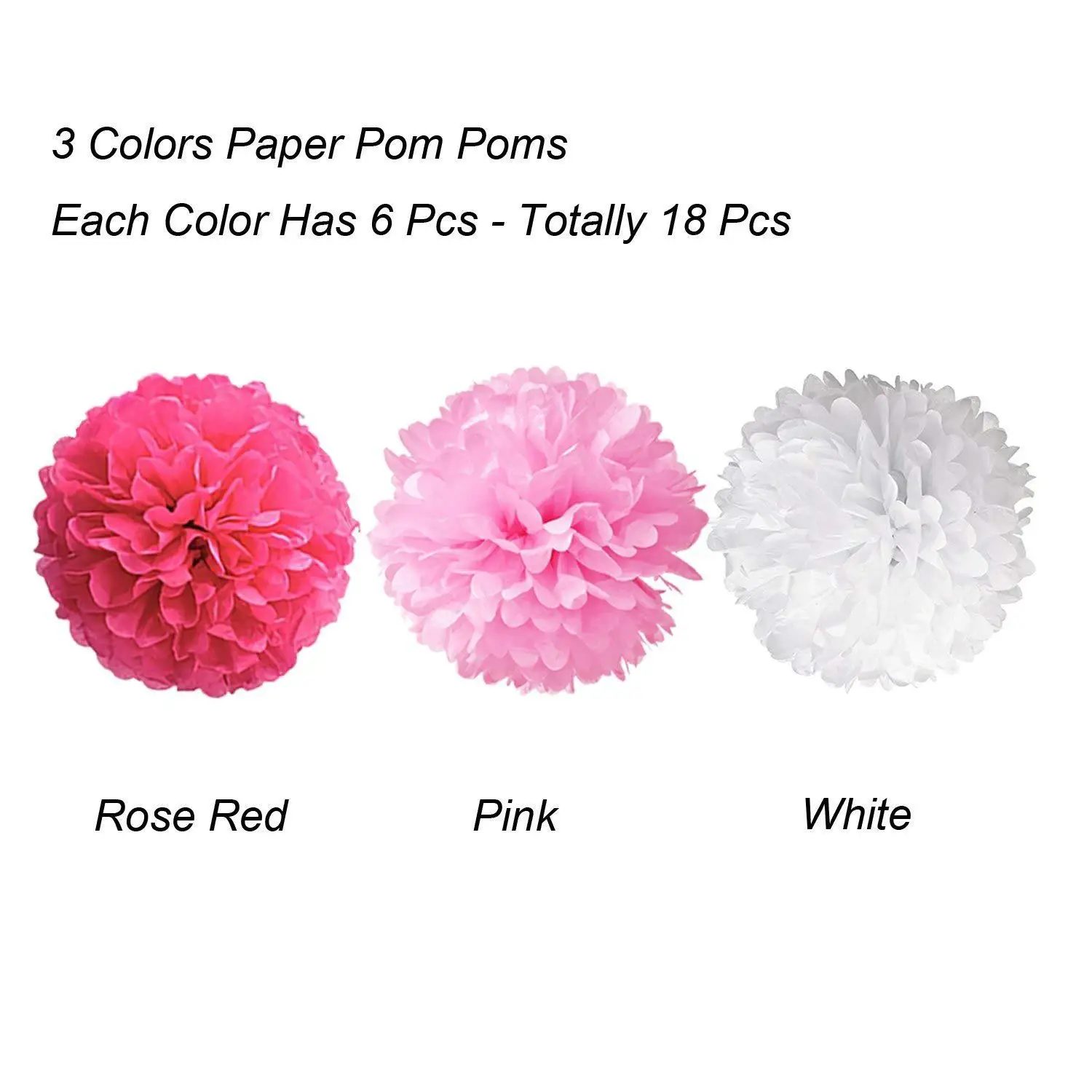 18PCS Tissue Paper Pom Poms Paper Flowers for Wedding Birthday Celebration Party Decorations and Outdoor Decor Baby Shower Decor