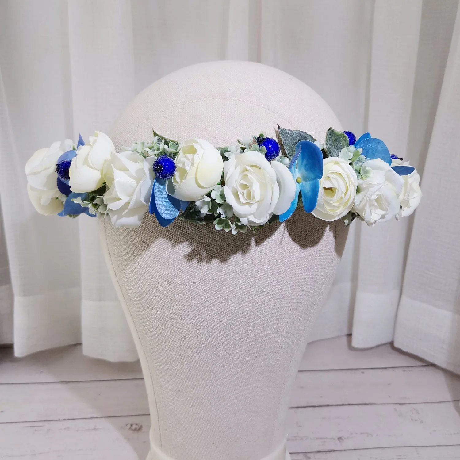 Blue White Flower Crown Wedding Hair Accessories Girls Flower Wreath Headband Floral Garlands Women Bride Hair Ornaments