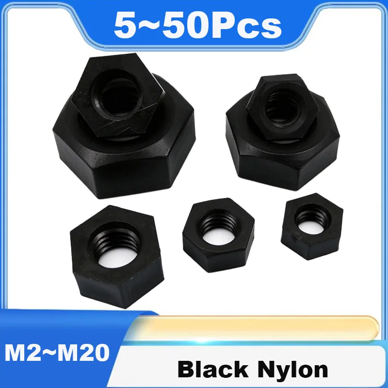 Hexagon Nuts Black Nylon Plastic Metric Insulating Hex Nuts Plastic Hex Fastener Nuts for Electronic Product M2~M20