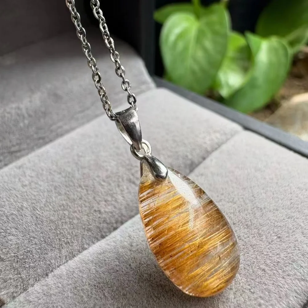 

1PCS Natural Copper Hair Crystal Quartz Pendant Polished Crystal Reiki Healing Jewelry Gift Rock Decoration S925