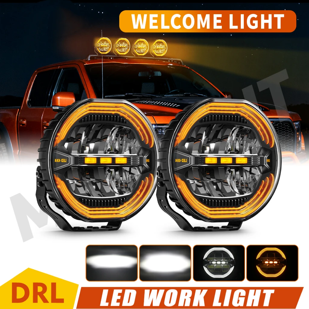 HAOLIDE 2026 New 9 Inch Light With Amber White DRL Glare Round Auxiliary Led Driving Headlamp Truck Light SUV off-road use 24V