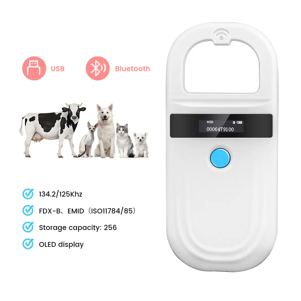 GREAT FARM GF-DEJ-180 New Plastic Bluetooth RFID Tag Reader for Dogs Orange White 1-Year Warranty Reads FDX-B/EMID Tags USB
