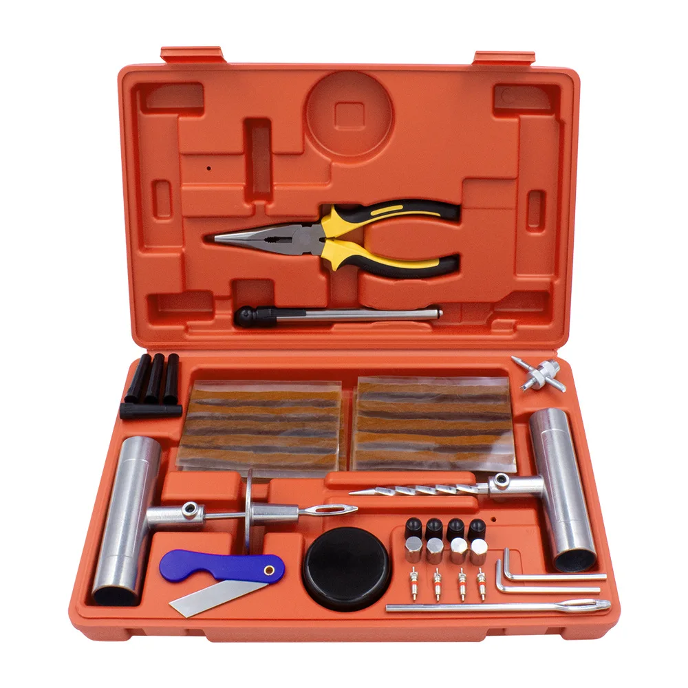 58-Piece Tire Repair Kit for Vacuum Tires & Portable Patching Tools Set for Car Motorcycle Bike with Plug Tool Vulcanizing