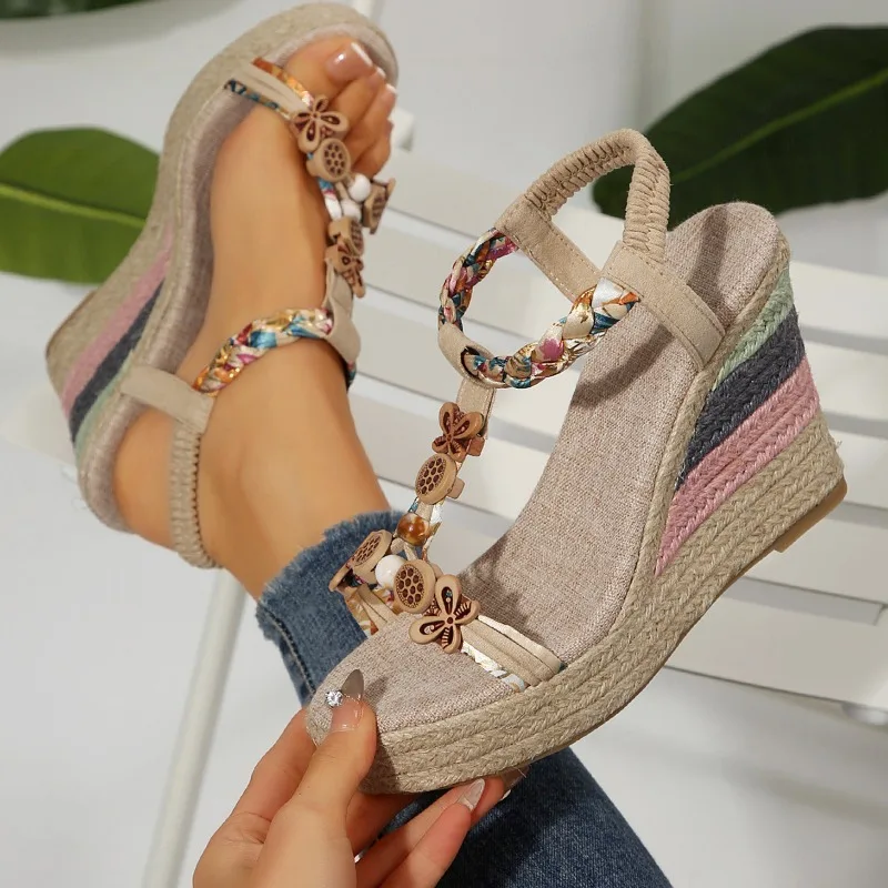

Women Fashionable Wedge Sandals Summer 2025 Braided Band Platform Gladiator Sandals Woman Thick Bottom Beach Shoes Women Sandals