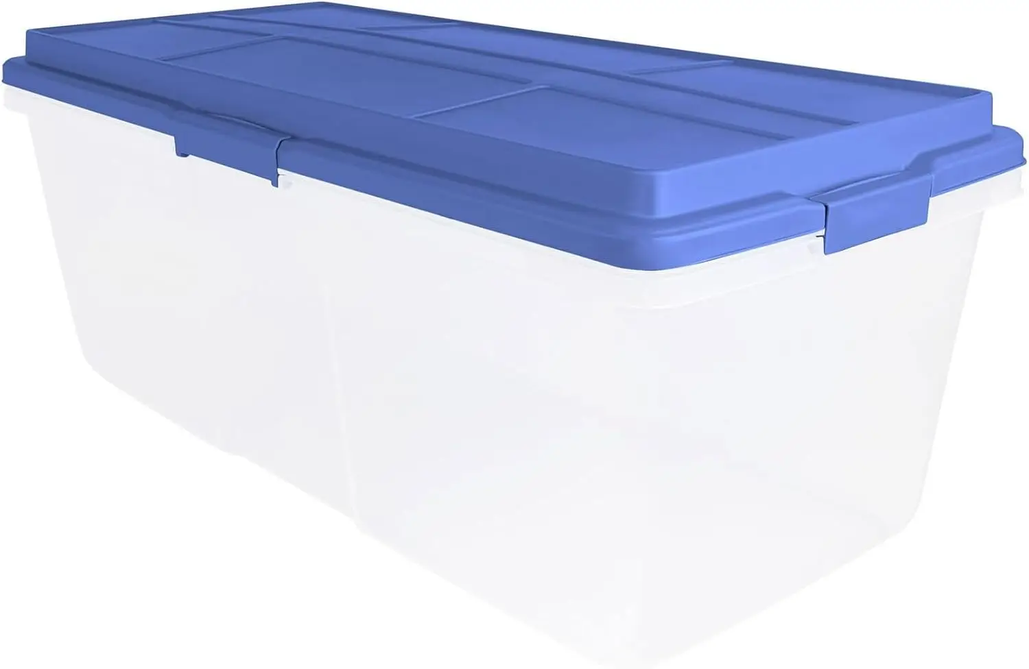 

113 Qt Clear Stackable Latching Storage Bin with Smoke Blue Lid,Large Storage Bins With Lids, 36x16.8x14.2 Inches