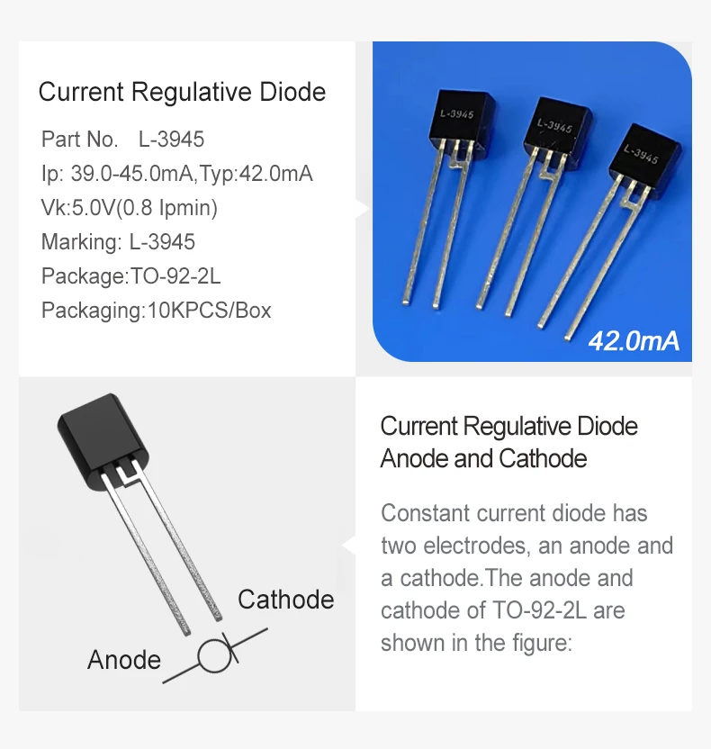 20Pcs/Lot Crd Diodes L-3945 42Ma 70V Marking L-3945 Package To-92-2L Current Regulative