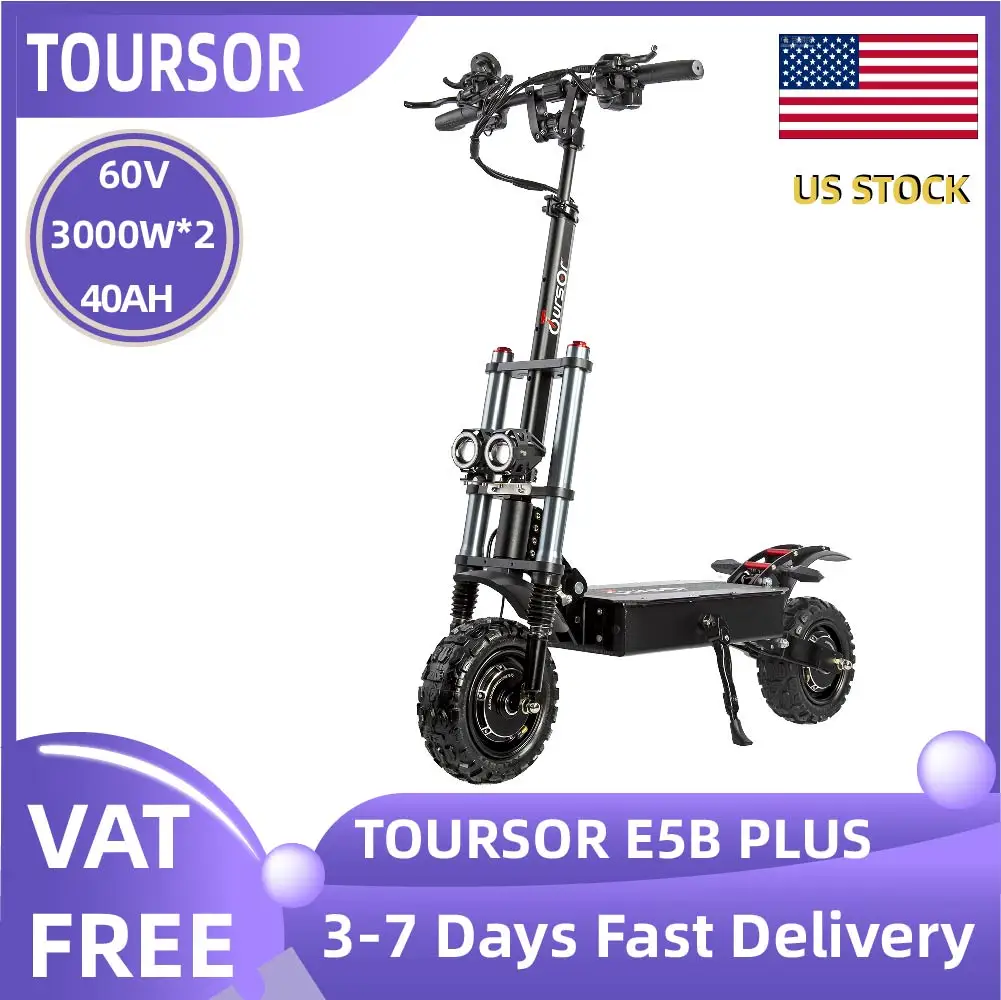 

TOURSOR E5B Electric Scooter For Adults 60V35Ah Battery E-Scooter 3000W*2 Dual Motor 11" Off-road Tire Foldable Road EScooter