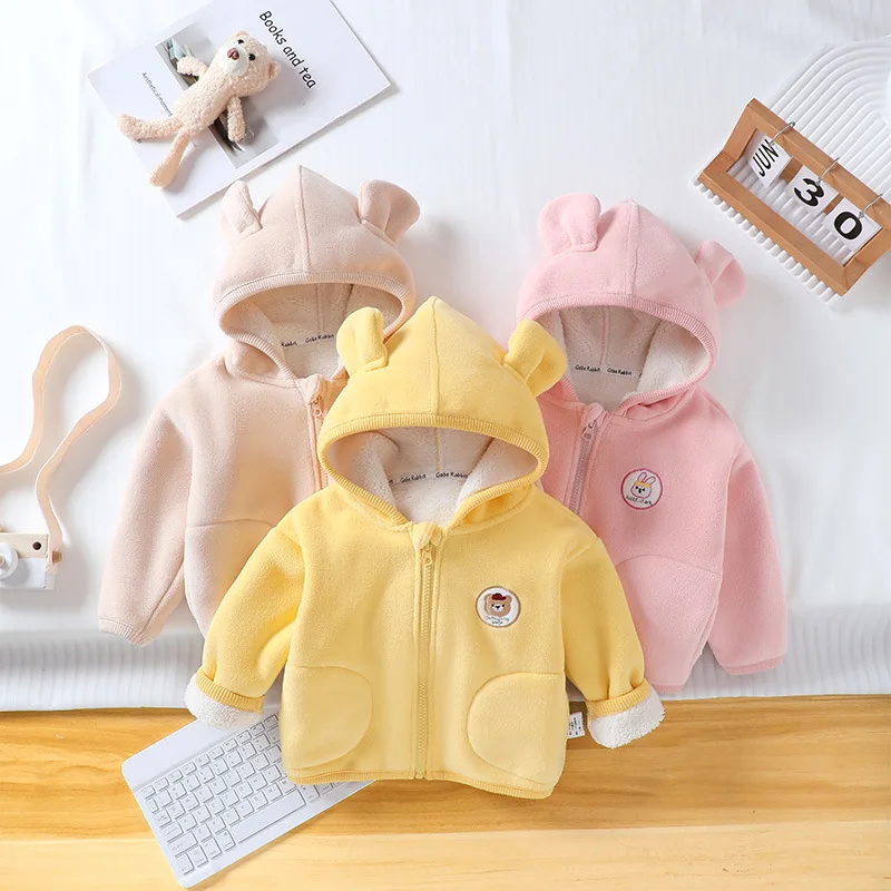 

Fleece sweater baby children's hooded jacket baby autumn and winter thermal top thickened boys and girls