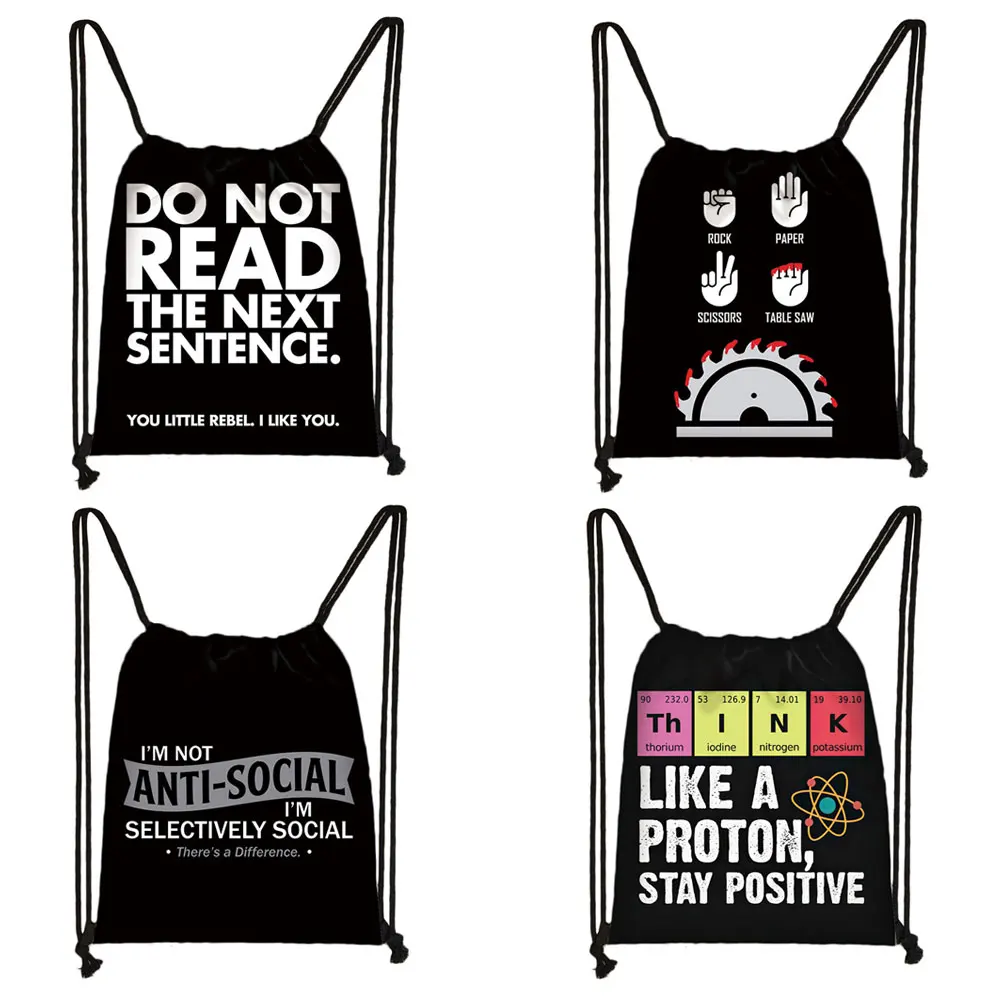 Don't Read The Next Sentence Print Drawstring Bag Funny Lover Humor Backpack Women Shoulder Bag for Travel Bookbag Shoes Holder