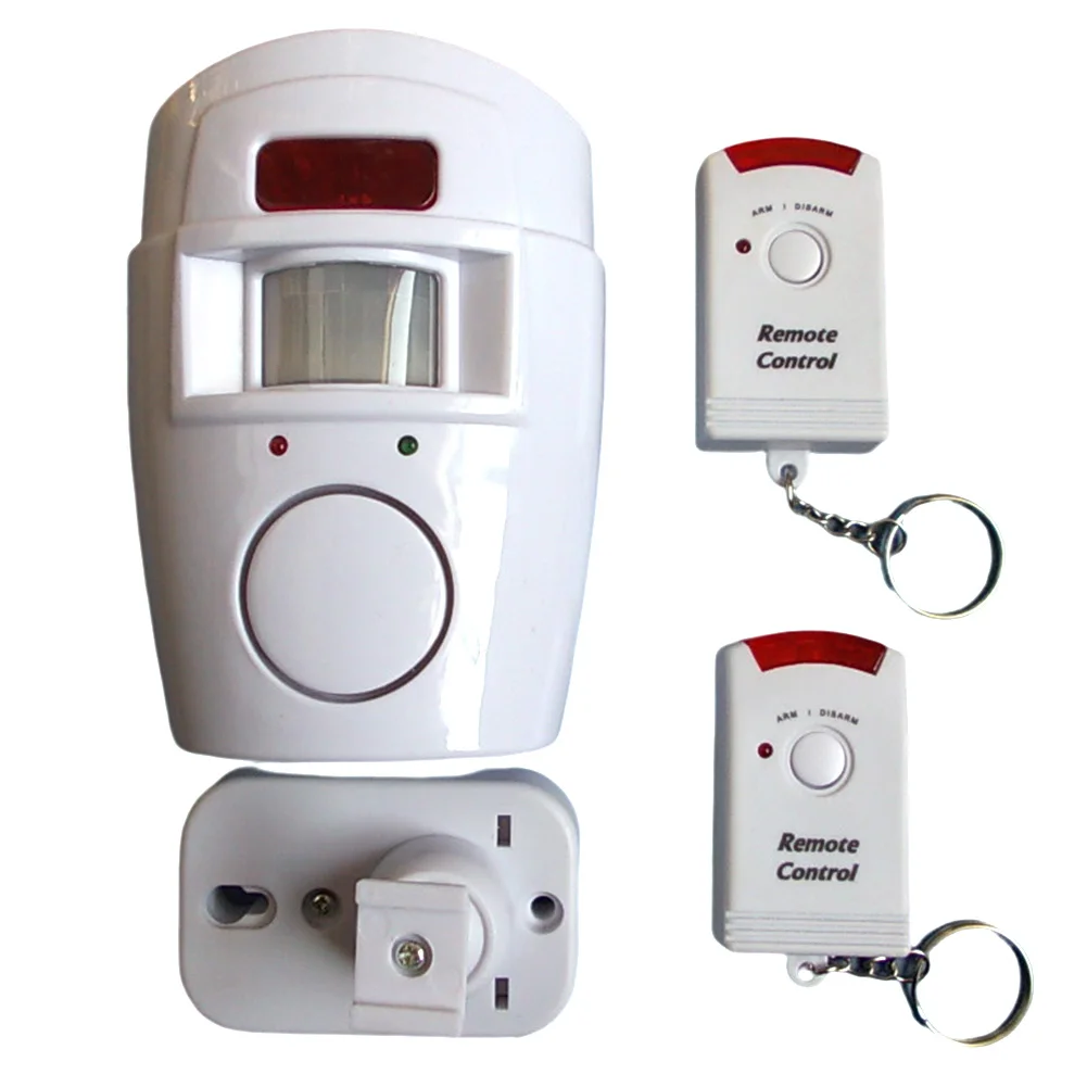 สัญญาณเตือนเครื่องตรวจจับความเคลื่อนไหวพร้อมรีโมทคอนโทรล 2 ตัว PIR Motion Sensor Detector Alarm ใช้พลังงานแบตเตอรี่สําหรับคาราวานโรงรถประตูโรงรถ