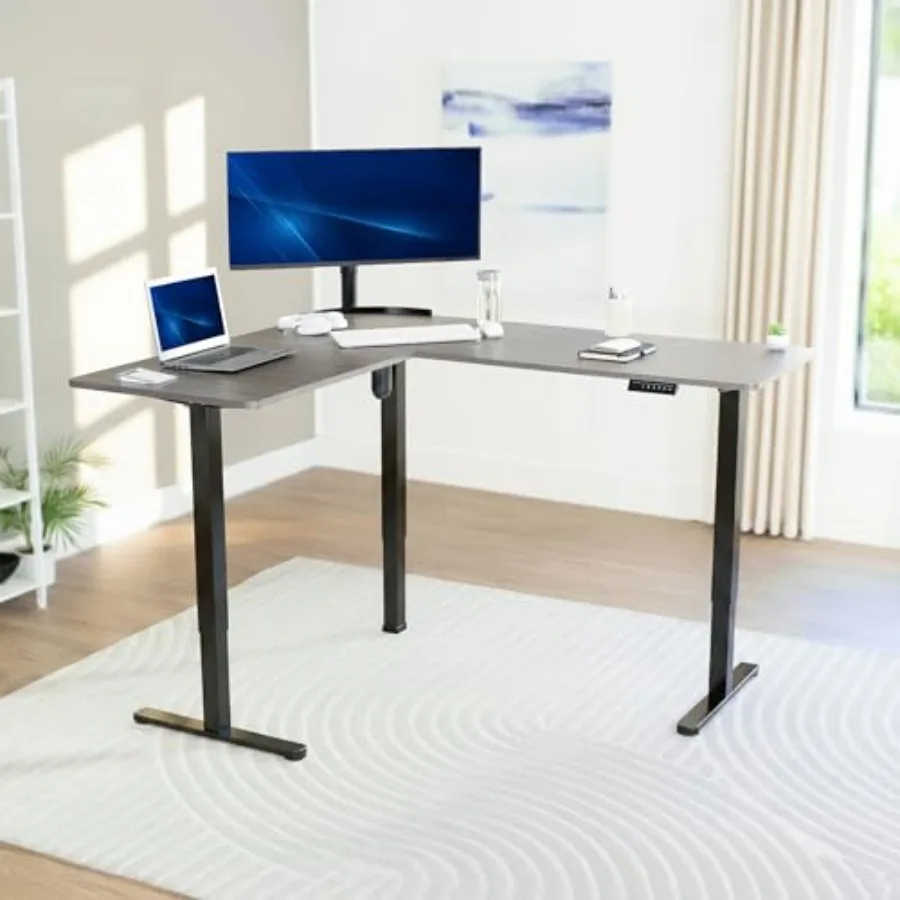 63 x 55 in Corner Standing Desk for home office, engineered wood, matte black, height-adjustable with dual-motor lift system