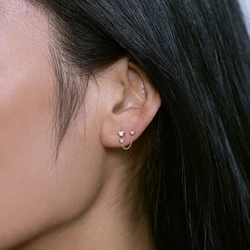 Aide-Boucles d'oreilles doubles clous en argent regardé 925 pour femme, bijoux fins de luxe, piercing d'oreille, trois Zmonds transparents sur petit pompon