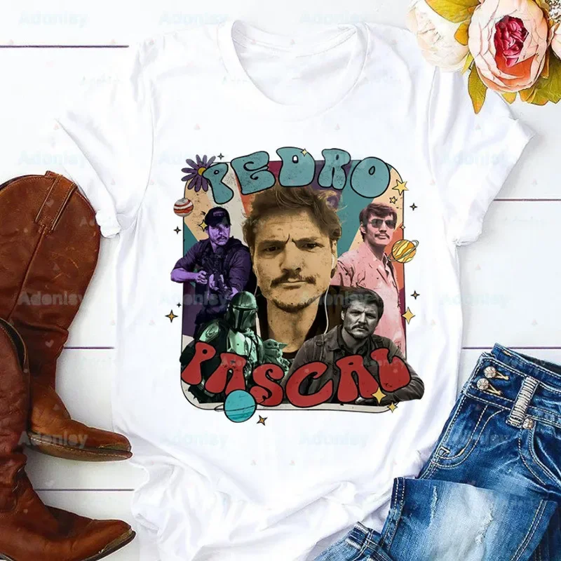 Pedro Pascal Vintage Daddy‘s Girl T-shirts Women Summer Graphic Tees Funny Shirts For woman tshirts Crew Neck Harajuku Tops