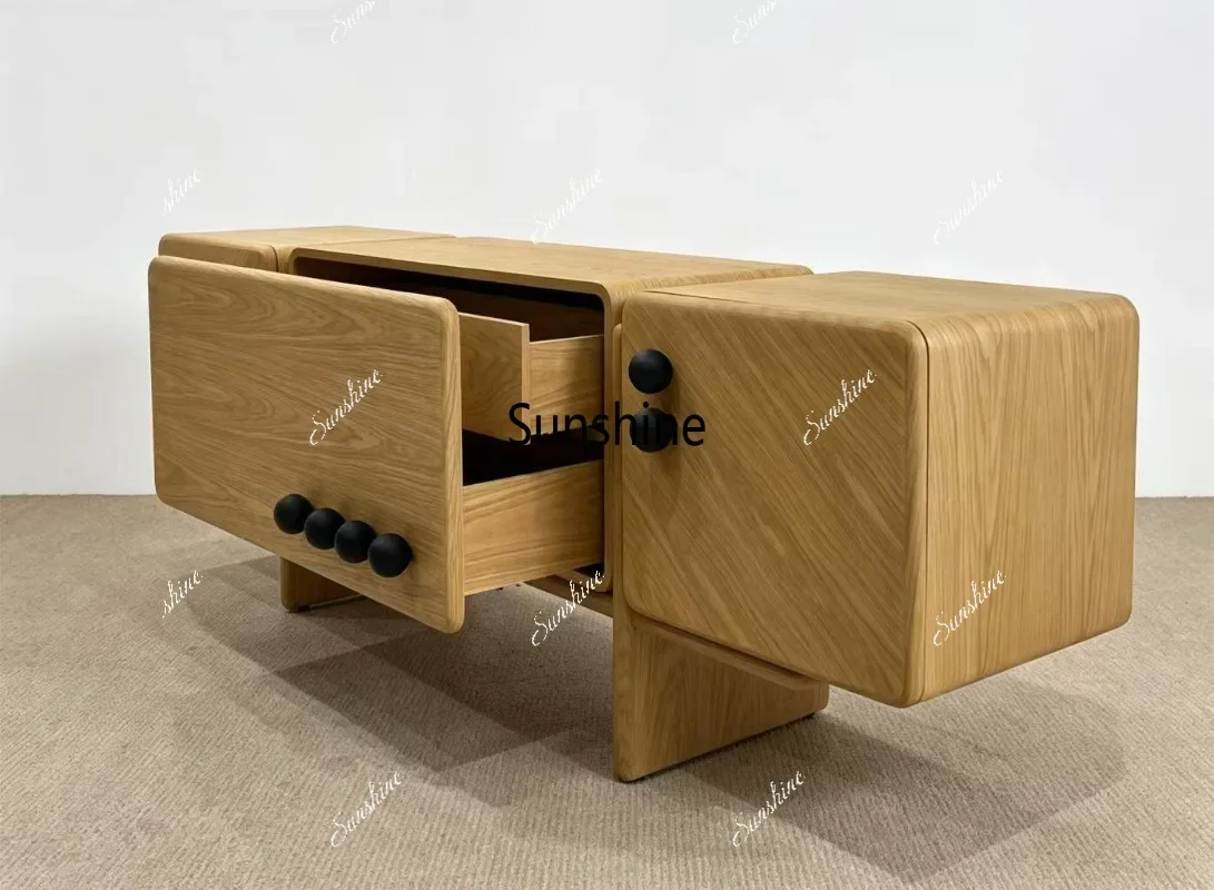 Wabi Sandy Wind Medieval TV Cabinet Nordic Solid Wood Floor Cabinet High-end Edge CabinetTJ