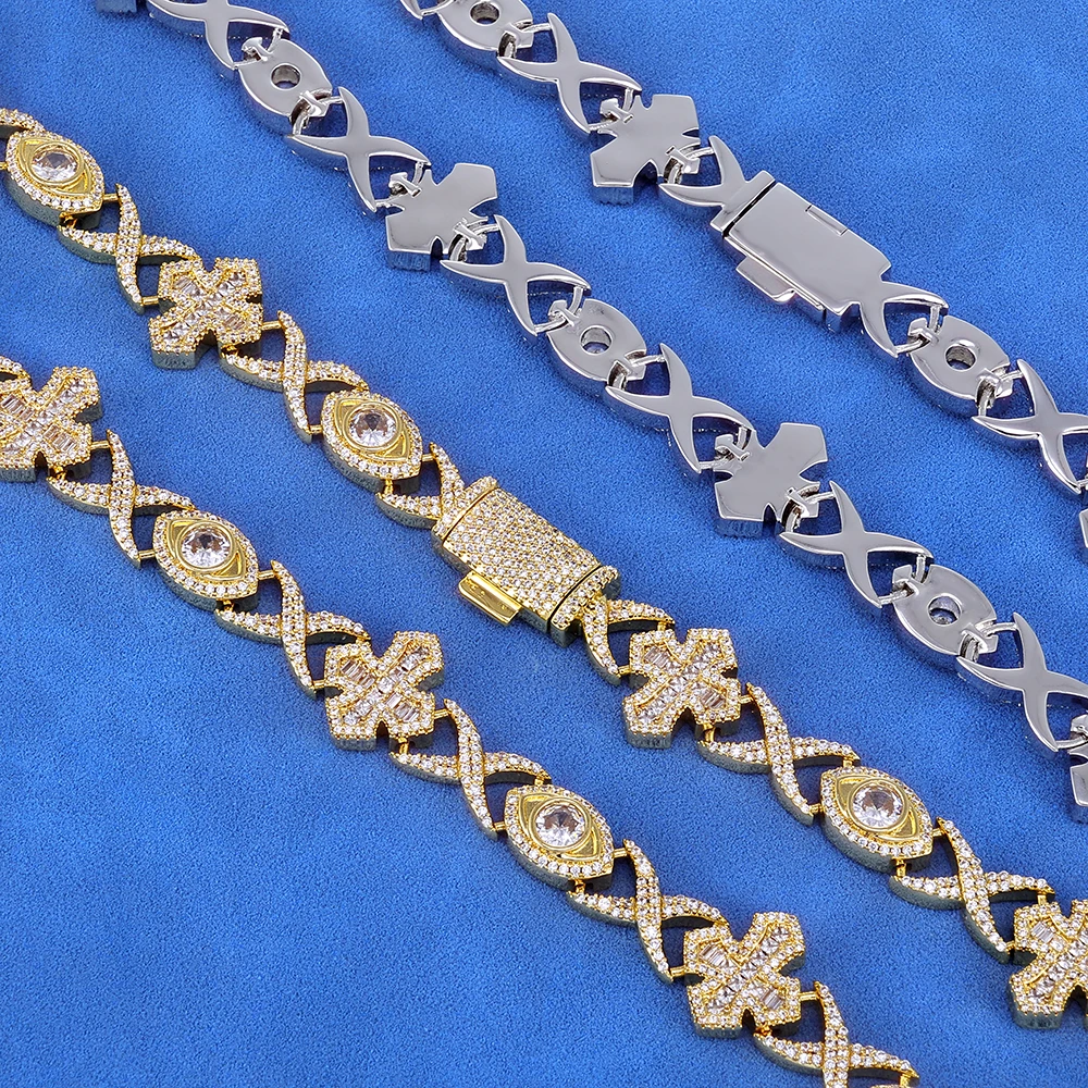 

HHIOK Customized 15mm Eye Cross Design Cuban Chain Iced 5A Cubic Zirconia Hip Hop Style Fashionable Exquisite Jewelry Necklace