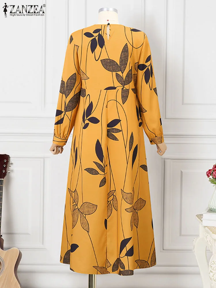 Vintage Muslim Long Dress ZANZEA Bohemain Floral Vestidos Elegant Abaya Robe Femme Casual Long Sleeve Printed Sundress Oversize