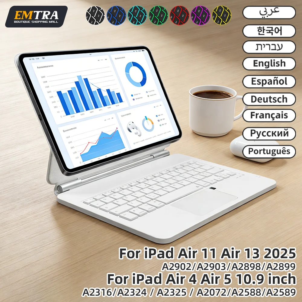 

Беспроводная клавиатура EMTRA Magic для iPad 11-го и 10-го поколений, магнитный чехол для iPad A16, A3354, A3355, A3356, A2696, умный чехол с сенсорной панелью