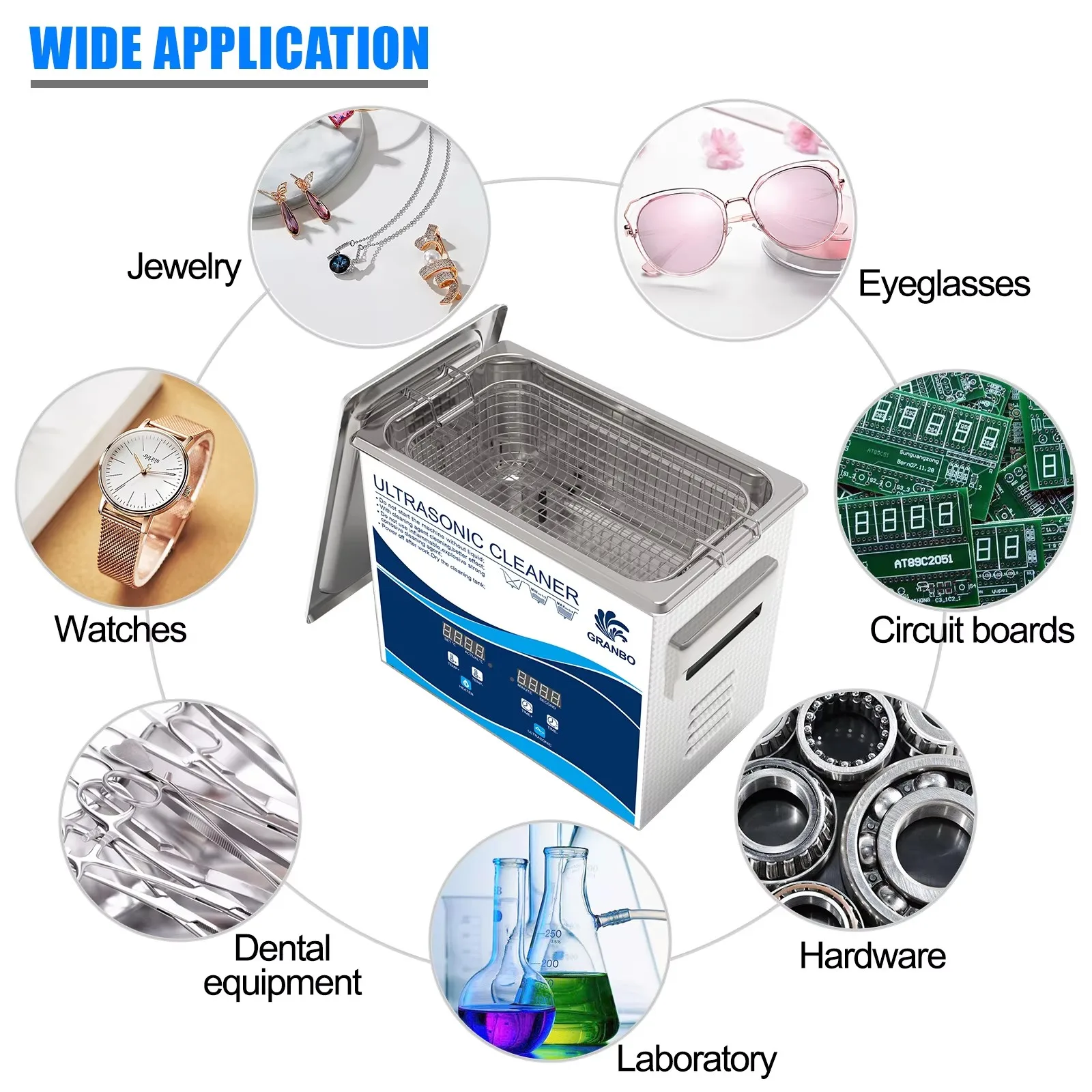GRANBO 2025 New Digital Ultrasonic Cleaner 3.2L Heating Timer 120-180W 40KHz Ultrasonic Bath Printer Glasses Cleaning Appliances