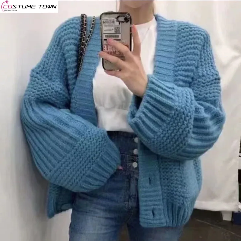 Suéter con cuello en V de color liso para primavera y otoño, Chaqueta de punto corta, suelta, coreana, novedad de 2024