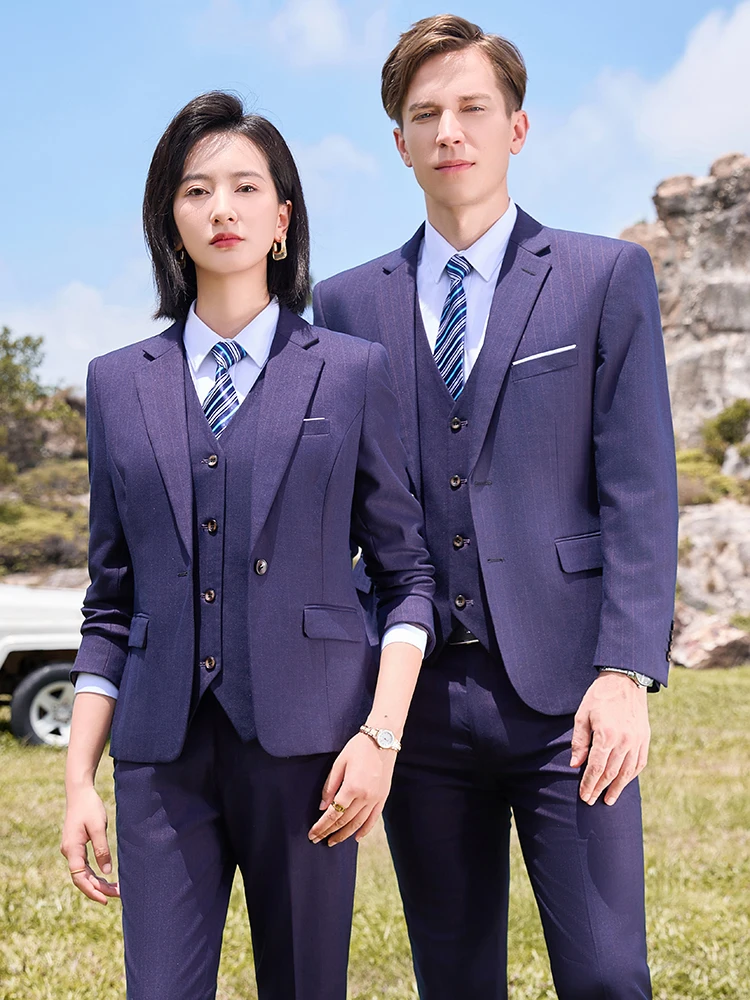 

Business Suit Set Striped Men Women Autumn Winter Workwear Property Bank Professional Uniform 4S Store Polyester Fiber